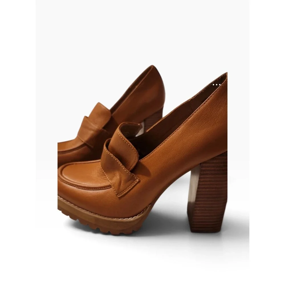 Steve Madden Odette Brown Leather Platform Loafers Chunky Block Heel 9M y2k 90s